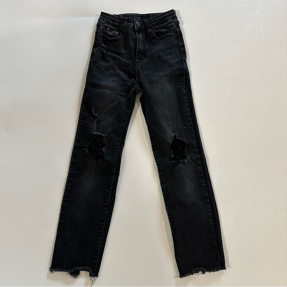 Joes Girls Black Denim Distressed Skinny Straight Jeans Size 10 Adjustable Waist